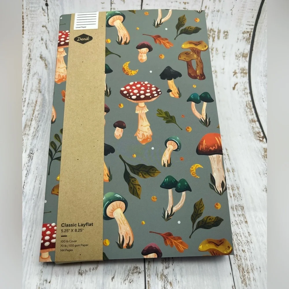 DENIK Mushroom Garden Classic Layflat Notebook, 8.25-inch Length, NWT